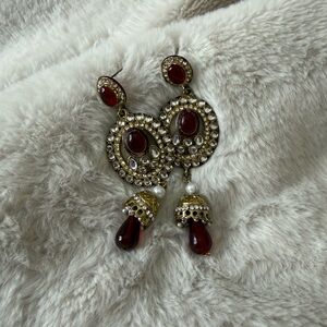 Indian Statement Earrings | Red & Gold Drop Earrings Bridal / Festive